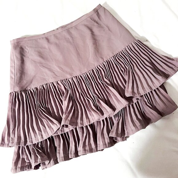 BCBGMAXAZRIA Ruffle NIMA Mini Pleated Flirty Skate Skirt Size 0 Hazelnut - Picture 6 of 12